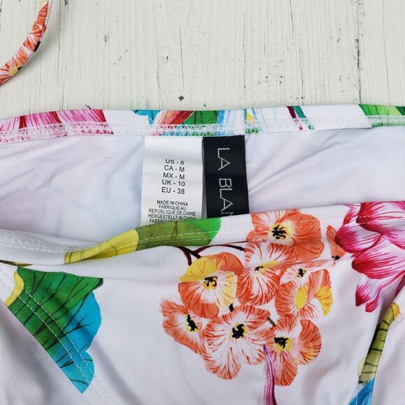 La Blanc Women's Tropical Floral Hipster Full Coverage Tie Bikini Bottoms Sz 6 - Picture 2 of 4
